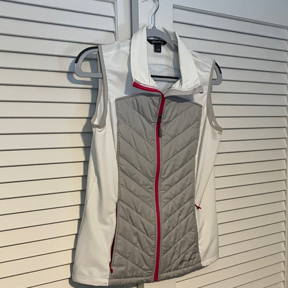 Eddie Bauer Women's White and Gray Vest with Hot Pink Trim